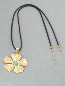 1 PC Fashionable Sunflower Patterned Boho Matte Gold Color Pendant On Long Adjustable Wax Cord Chain Necklace Suitable For Ladies Daily Wear, Couple Jewellery Chic Gift