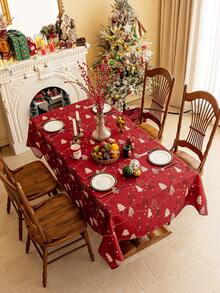 1 szt. Czerwony obrus świąteczny, prostokątny obrus, nadruk choinki, zmywalny, odpowiedni na stolik nocny, stolik kawowy, kredens, wystrój domu, wystrój pokoju, świąteczny obrus na przyjęcie, odpowiedni do kuchni, jadalni, kolacji, spotkań towarzyskich, imprez, urodzin, świąt, noworocznych, dekoracji świątecznych, dekoracji jesiennych