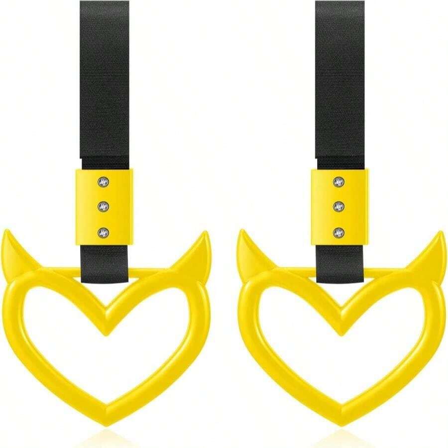 Fabbay 2 Pieces Heart Handle Keychains Car Accessory Heart Hand Strap Drift Charm For Car Interior Exterior Decoration(Yellow,Devil Style) - ColorH - View 1