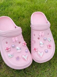 18 Peças Encantos de Sapato em Resina ABS Rosa (Gato, Coração, Laço, Contas Rosas, Estrela, Flor de 5 Pétalas), Decorações DIY, Adequado para Sandálias, Chinelos, Sapatos Perfurados, Sandálias e Bolsas de Praia de Mulheres, Clipes de Sapato Multifuncionais - Presente Perfeito para Feriados, Festas e Ocasiões Especiais