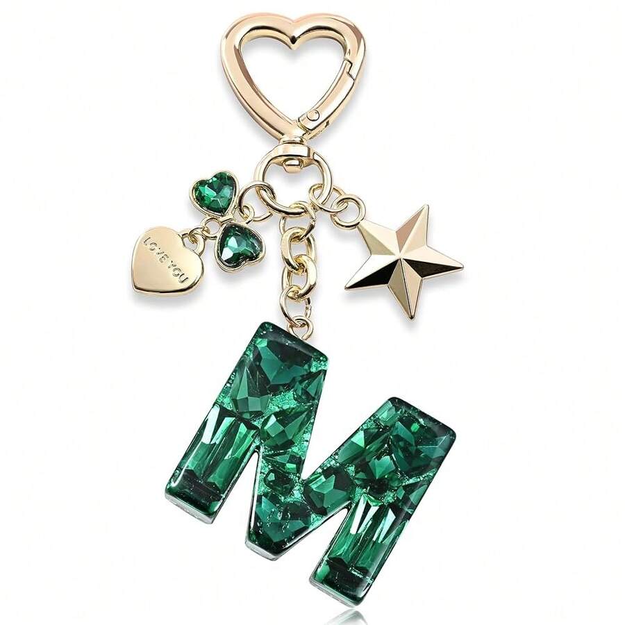 Cute Bling Keychain Initial Letter Butterfly Star Pink Purple Gift For Women Girls Bag Cup Charms Accessories - Multicolor28 - View 1