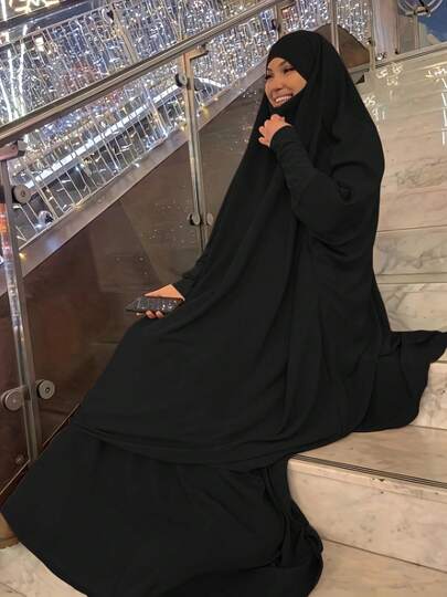 Conjunto elegante de 2 piezas para mujer: Abaya negra + Falda, para primavera