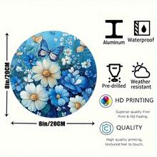 Vintage Blue And White Floral Tin Sign - Reusable Aluminum Round Metal Wall Decoration Home And Bar, Garland Sign, Various Floral Patterns, Room Decoration - 彩色 - 查看 4