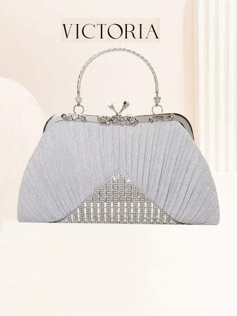 1 件银色闪亮水钻晚宴包，带吻锁晚宴手拿包，女士钱包 - 复古晚宴包配饰，女士手拿包，婚礼派对正式