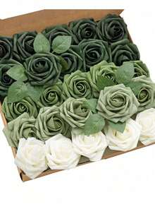 5/10/15/20/25/30支装人造泡沫玫瑰带茎，逼真仙女绿玫瑰，适用于DIY婚礼花束、新娘送礼会中心装饰、绿色花卉装饰、家居装饰（OPP袋包装，无包装盒） - 彩色 - 查看 13