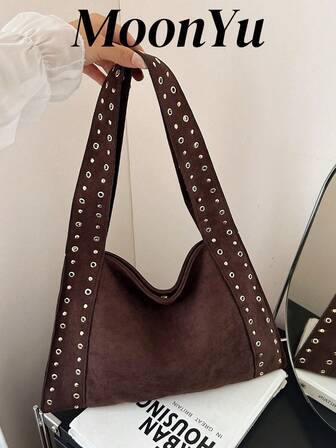 Women's Shoulder Bag, Women's Tote Bag, Large Capacity, Fashion, Elegant, Minimalist, Personalized Metal Crescent Moon Bag, Suitable For Women, Girls, College Students