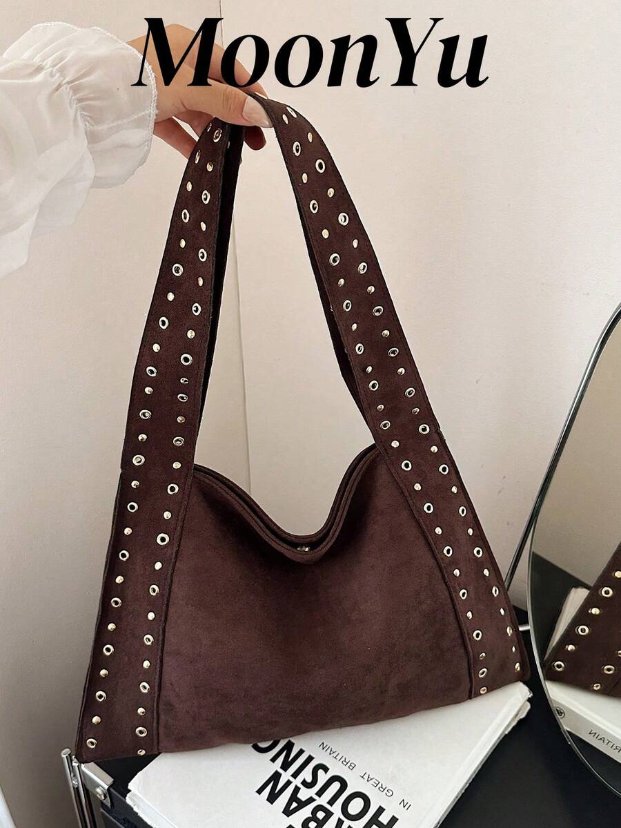 Women's Shoulder Bag, Women's Tote Bag, Large Capacity, Fashion, Elegant, Minimalist, Personalized Metal Crescent Moon Bag, Suitable For Women, Girls, College Students