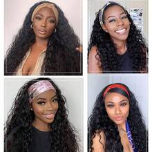 Water Wave Glueless Wig With Headband Black Synthetic Curly Wave Headband Wig Halloween Wig For Women - 1B - 查看 7