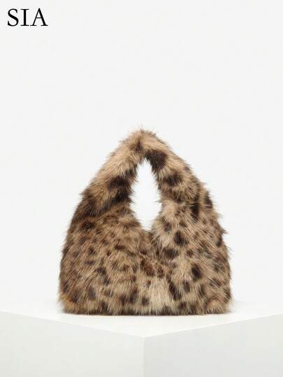 1 pièce Sac à épaule/sac bandoulière oversize en fausse fourrure style léopard et cerf Y2K rétro pour femmes, épais et spacieux, convient pour les vacances, les sorties, l'automne/l'hiver