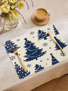1 Stück/4 Stücke/6 Stücke/60 Stücke Weihnachts-Leinen-Tischsets, Leinen-Tischsets mit blauem Schneeflocken- & Buchstaben-Motiv, Winter-Weihnachts-Tischsets, Fröhliche Weihnachten, geeignet für Zuhause, Restaurant, Esszimmertisch Dekoration, Haushaltsartikel - Verschiedenfarbig - Übersicht 14