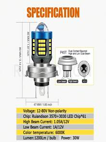 1pc H4 LED Motorcycle Headlight, CSP Dual-Color White & Yellow High/Low Beam Lens Fog Light, Suitable For Motorcycle & Moped Driving Lamp - Beige - View 5