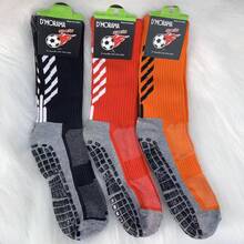Kit 3 pares Meias Futebol Algodão Antiderrapantes De Alta Qualidade Cano Alto 40 a 46 - preto laranja vermelho - Visão 1