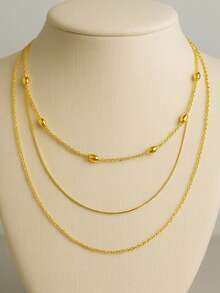 Unisex Stainless Steel Layered Twisted Chain Necklace Minimalist Fashion Jewelry - Vàng - Xem 4