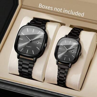 2 件/套时尚情侣简约表盘日历石英腕表，经典时尚精准（不含表盒）