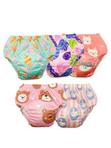 5 件婴儿可重复使用印花如厕训练裤，男孩和女孩婴儿如厕训练内裤，可水洗 - 粉紅熊愛心 - 查看 7