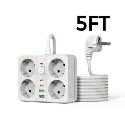 2025 Autumn/Winter New Arrivals-1 Pc Multi-Socket Power Strip Surge Protection With USB Port,Power Outlet With Overload Protection,4 AC Outlets,2 USB-A Ports And 2 USB-C Ports,5FT/10FT Extension Cord,For Home, Office, Bedside, Travel, Black And White