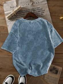 Men Shirts Marcus The Worm Retro T-Shirt - Cute Worm & Marcus Face Graphic Print, Soft Washed Vintage Short Sleeve Top, Small Round Neck Casual Summer Tee For -Friendly Casual Attire (Machine Washable) - Marcus The Worm Brand Inspired Men Clothes - 藍色 - 查看 3