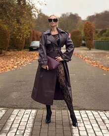 FLORETTA ÉLENA Women's Angora Red Solid Color Double-Breasted Long Elegant Modern Trench Coat, Autumn/Spring - Burgundy - View 4