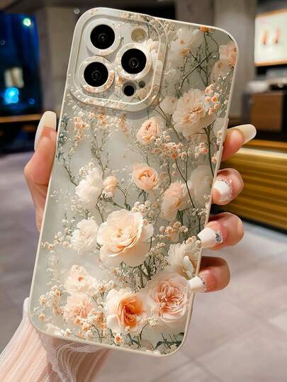 1pc Floral & Branch Pattern Shockproof Phone Case, UV Printed Compatible With IPhone, /Galaxy, Infinix, Redmi, OPPO, VIVO, Realme
