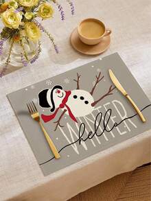 1 pièce/4 pièces/6 pièces/60 pièces Sets de table en lin bonhomme de neige de Noël, sets de table d'hiver de Noël, Joyeux Noël, convient pour la maison, le restaurant, la décoration de table à manger, articles ménagers