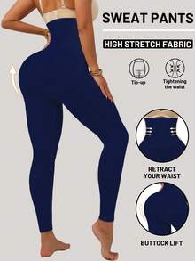 1 Quần tập yoga cạp cao kiểm soát bụng, định hình eo, nâng mông, quần legging dài đến mắt cá chân - Màu xanh hải quân - Xem 6