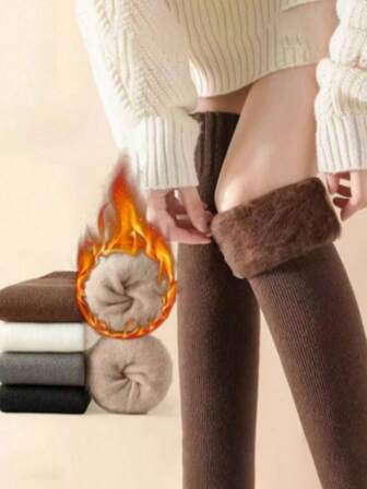 冬季保暖长袜女士厚款保暖及膝袜透气纯色原宿休闲加厚毛圈长袜，