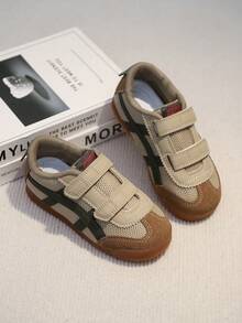 1双幼儿男女童灰绿色运动鞋，柔软舒适的皮革和织物材质，双绑带设计，圆头，防踢防滑鞋底，时尚休闲运动鞋，适合学步宝宝、日常穿着、跑步，秋冬季穿着。 - 灰色 - 查看 3