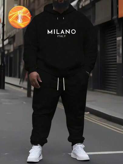 Ensemble sweat-shirt à capuche et pantalon casual imprimé lettres pour hommes grande taille, vêtements d'automne et d'hiver, tenues confortables