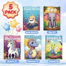 5 Packs Kids Cartoon Coloring Books Set - Zoo, Dinosaur, Insect, Ocean World & Unicorn Themes | 60 Designs For Boys & Girls Ages 3+ | Perfect Educational Gift For Birthdays, Christmas & Halloween | Develop Creativity & Imagination Through Multiple Combinations| Preschool Fun