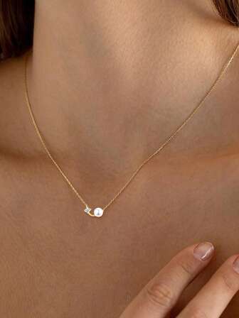 1PC Sterling Silver Pearls Inlaid With Zirconia Pendant Necklace, Elegant Bridal Necklace Suitable For Ladies, Girls, Everyday Wear, Weddings And Parties