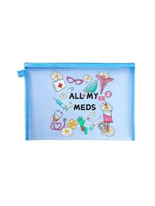 Mesh Cosmetic Bag With "All My Meds" Mesh Medicine Bag, Red Air Cushion Storage Portable Storage Bag, Makeup Bag, Skincare Bag, Travel Essentials, Dormitory Supplies, Wedding Bride Gifts, Mother's Day Gift, Birthday Gifts,Transparent Organizer For Pills & Medical Supplies, Stylish Travel Medication Pouch, Must - Have For Health Medicine Organizer Medicine Storage Bag For Travel For Outdoor First Aid Bag