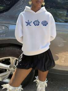 1件少女休闲印花套头卫衣，秋冬季学生青少年服装长袖加厚抓绒上衣 - 美丽的盛开花朵，热爱植物，趣味多彩的卫衣，激发每个孩子的想象力