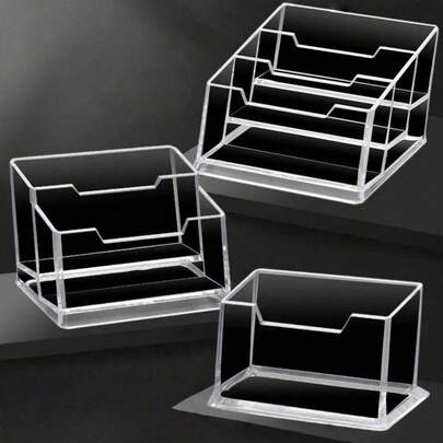 1 件办公桌上的亚克力名片夹，透明塑料桌面名片展示架，名片夹，名片盒，可容纳 30-50 张名片，亚克力名片展示架