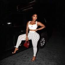 Two-Piece Set Of Sexy And Hot Girl's Tight-Fitting Camisole Top With Hip-Hugging Tight-Fitting Printed Pants - trắng - Xem 4