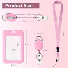 Pink ID Badge Holders And Retractable Reel Clips,Lanyard With Release Buckle, Key Card Holder Nametag Protector For Nurse Women Girl Kid Office Teacher Doctor Student (Vertical Clean) - 粉紅色-4 - 查看 3