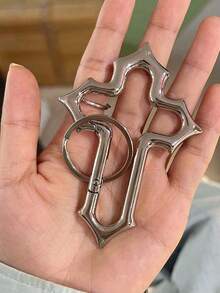 1 móc khóa hình thánh giá Y2K, kiểu thánh giá tôn giáo cổ điển, quà tặng EDC, thích hợp cho bố, bạn bè, nam giới, cắm trại, leo núi, hoạt động ngoài trời. - Bạc - Xem 9