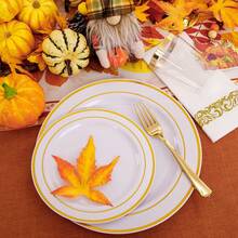 50/25/10/2 طبق ذو حافة ذهبية، أطباق سلطة، صواني طعام، أطباق فاكهة، أطباق كيك حلوى، قابلة لإعادة الاستخدام والغسيل، متوفرة بمقاسات 7.5 بوصة و 10.25 بوصة، مناسبة لحفلات عيد الميلاد والزفاف وعيد الشكر والكريسماس والهدايا لرأس السنة