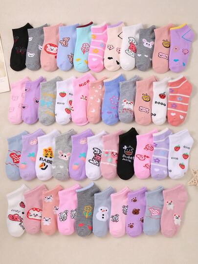 20 pares de calcetines con estampado de animales lindos para niñas | Oso de dibujos animados, mariposa, conejo calcetines tobilleros de corte bajo | Suaves, amigables con la piel, transpirables y de moda | Para uso diario, regalos festivos, viajes | Diseños surtidos (estilo aleatorio)