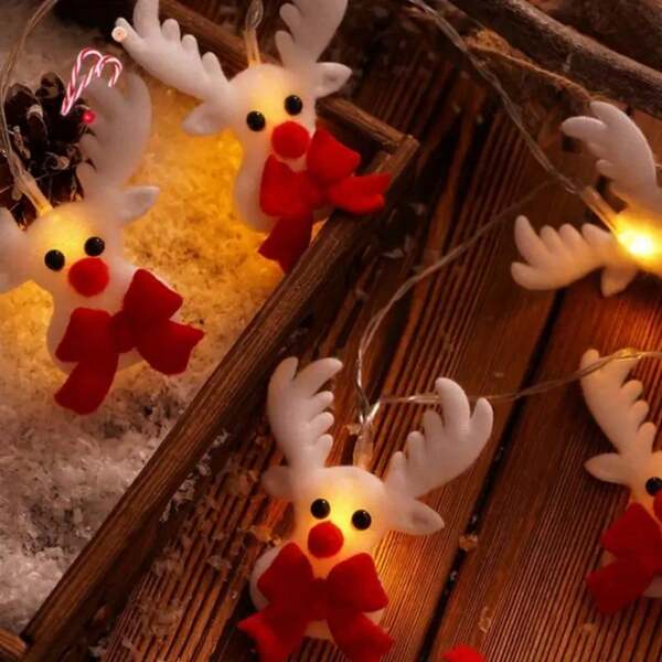 1 PC 10/20 LED Fabric Elk String Lights Christmas Decorative Hanging Fairy Atmosphere Lamp Battery Powered Suitable For Bedroom Home Xmas Tree Holiday Festival Balcony Fence Camping Wall Window Christmas Party Decoration