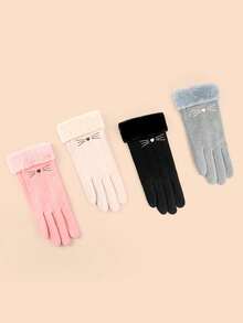 1 Pair Cute Cat Face Decorated Fleece Gloves - Available In Multiple Colors, Warm For Winter - Cute Cat - Face Decorated - View 3