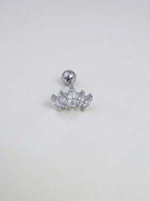 1 件女士耳钉，银色时尚闪亮榄尖形锆石女士耳钉，耳钉前耳轮耳屏耳甲穿孔珠宝 - Silver-1# - 查看 3