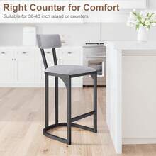 Counter Height Bar Stools, 26.4" Seat Height Bar Stools With Armless Design, Modern Pub Chairs With Upholstered Seat And Metal Legs For Kitchen Island Home Bar Dining Room, Set Of 2 - 灰色 - 查看 4