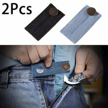 2/4pcs Women's Practical Denim Waist Extender, Men's Elastic Adjustable Waist Belt, Waist Belt Extender, Jeans Button Extender, Denim Material, High-Quality Metal Button, 2 Button Holes, Jeans Button Extender - Multicolor - View 18