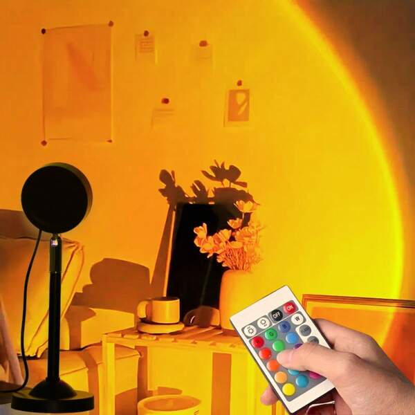 1 pièce Bande lumineuse à projection de coucher de soleil à 16 couleurs avec télécommande - Lumière RVB vibrante de soleil et de lever de soleil, 4 modes, pour la photographie, les selfies, les fêtes, la maison, la chambre, les mariages, le camping, la Saint-Valentin, Halloween, Noël et l'éclairage de coucher de soleil