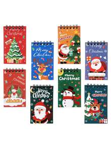 8本迷你圣诞螺旋笔记本，圣诞老人和驯鹿图案撕页笔记本，圣诞派对礼物，圣诞派对填充物，派对游戏奖品，礼品填充装饰迷你螺旋笔记本，便携式口袋迷你笔记本，适合日常使用，学生礼物，返校奖励，2025年圣诞装饰，派对礼品，圣诞礼物，圣诞派对用品，2026年新年装饰 - 聖誕老公公 - 查看 9