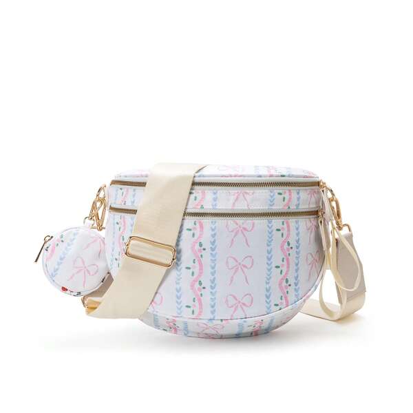 Doppelreißverschluss karierte Nylon Umhängetasche Gürteltasche karierte Handtaschen und Geldbörsen für Frauen karierte Umhängetaschen