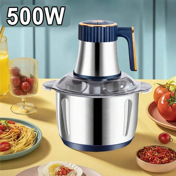 5L Stainless Steel Meat Grinder Set With 5-Speed Adjustable Speeds, Heavy-Duty 304 Stainless Steel Construction, Large Capacity Bowl For Meat, Vegetables, Fruits, Nuts, Dough, Sauces, Chopping, Grinding, Slicing, Shredding - Easy-Clean Design, Compact For Home Kitchen & Commercial Use, Includes Stainless Steel Bowl, Ergonomic Handle