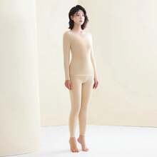 Ropa Interior Térmica para Mujeres Ropa de Invierno Sin Costuras Gruesa Doble Capa Lencería Cálida Conjunto de Ropa Térmica para Mujeres 2 Piezas - Blanco - Ver 8