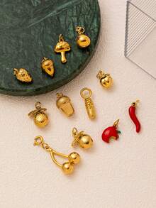 1pc Fashionable Retro Stainless Steel Fruit Series Lemon Peach Strawberry Snow Pear Mushroom Apple Cherry Pineapple Pendant, Electroplated 18K Gold, Suitable For DIY Necklace, Bracelet, Earrings, Key Chain, Bag Chain, Lace Chain, Women's Jewelry Accessories, DIY Amulet Accessories, Can Be Worn As An Exquisite Pendant To Show Charm, As A Gift For Wife, Mother And Girlfriend. Ladies' Jewelry.