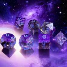 7pcs/Set Purple Galaxy Transparent Polyhedral Dice Set, Suitable For And Other Tabletop RPG Games, Dreamlike Starry Purple Texture, Can Also Be Used As Holiday Gifts, Comes With Gift Box